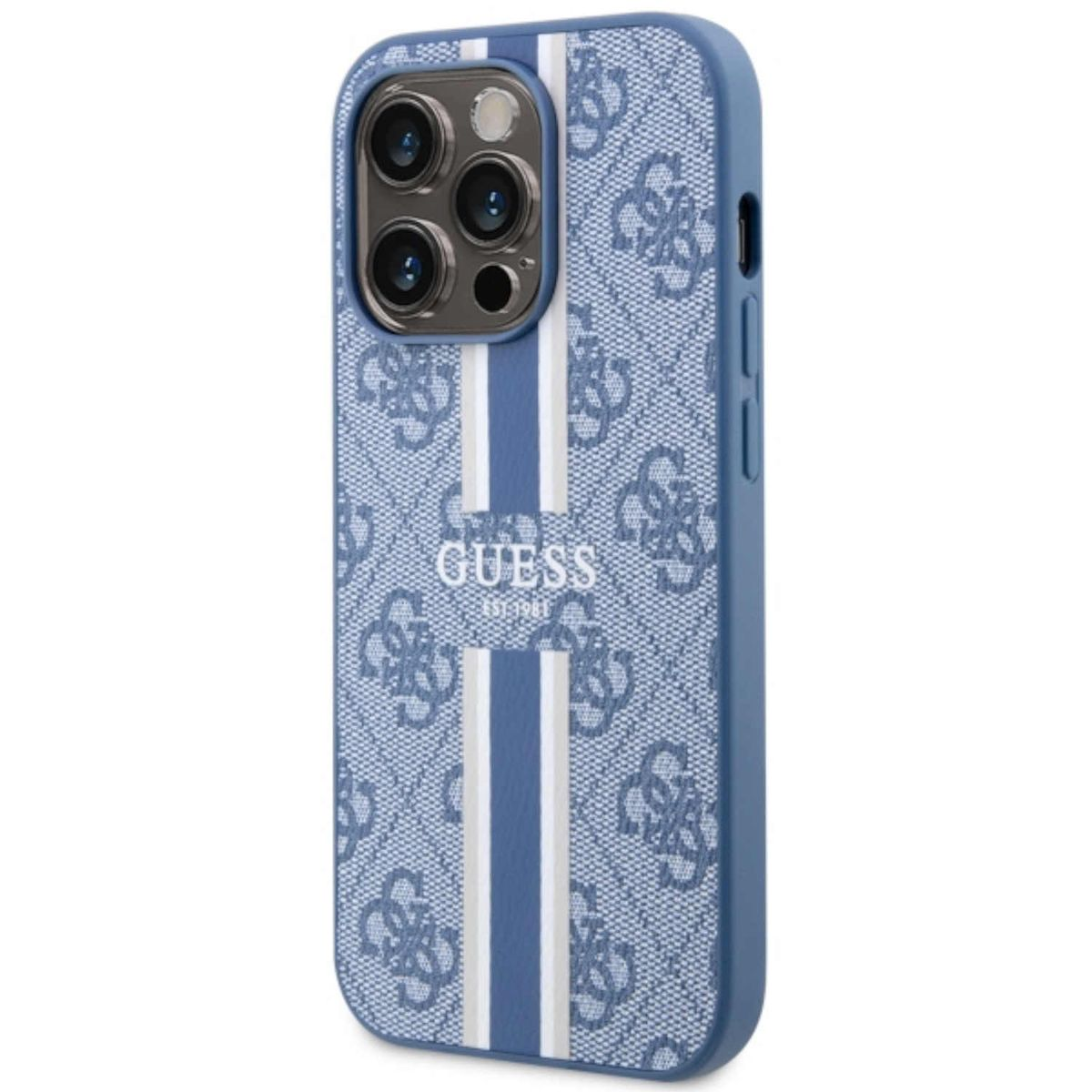 GUESS Stripes MagSafe Apple, Backcover, Hülle, Pro, Blau Design iPhone 14