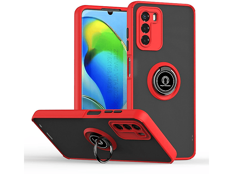 WIGENTO TPU / PC Design Ring Hülle dünn robust, Backcover, ZTE, Blade V40 Vita, Rot / Schwarz