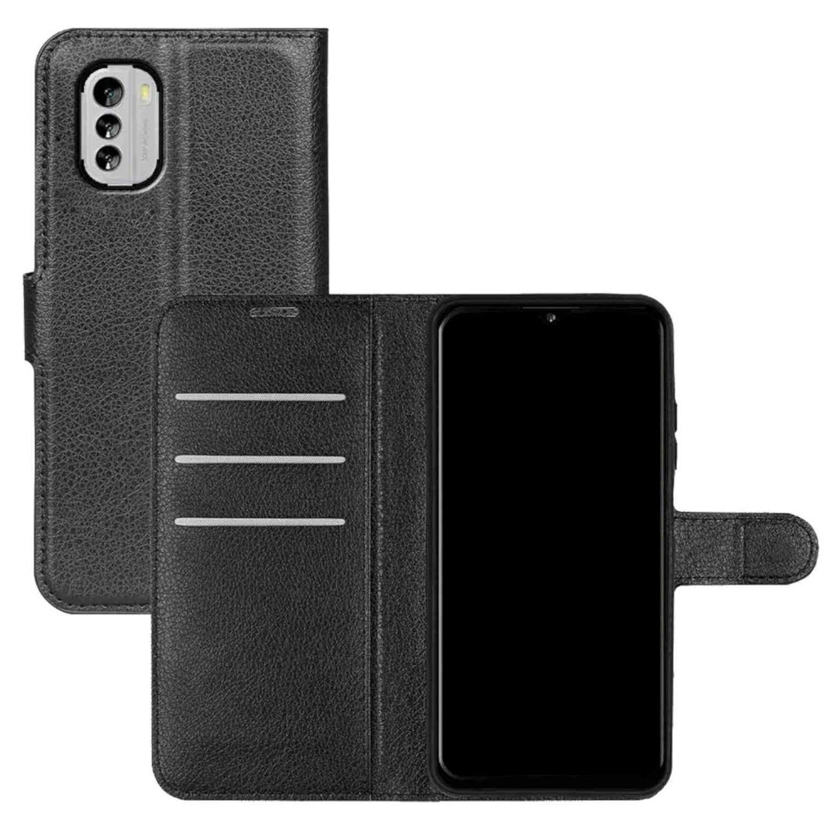 WIGENTO Book Wallet Tasche mit Kreditkarten Nokia, G60 Fach, Schwarz Geld Bookcover, & 5G