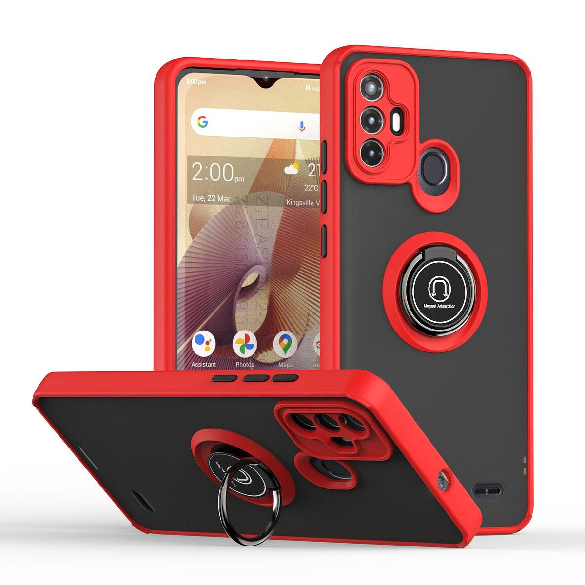 WIGENTO TPU / PC Design / A52, ZTE, Rot Schwarz Ring Backcover, Blade Hülle