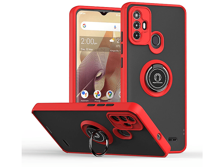ZTE, A52, Rot Hülle, TPU / WIGENTO Design / Ring PC Backcover, Schwarz Blade