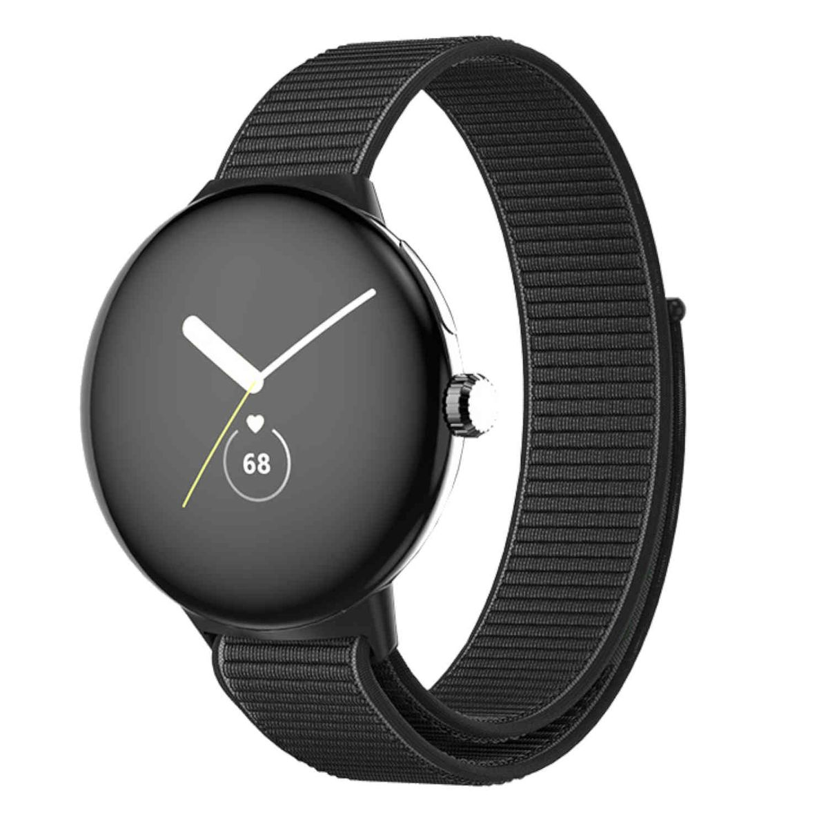 / Design Nylon + Pixel Schwarz 2, Band, 1 Kunststoff Watch WIGENTO Google, Ersatzarmband,