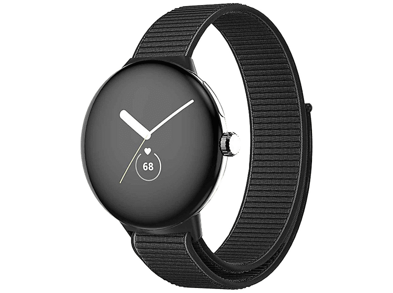 WIGENTO Kunststoff / Nylon Design Band, Ersatzarmband, Google, Pixel Watch 1 + 2, Schwarz