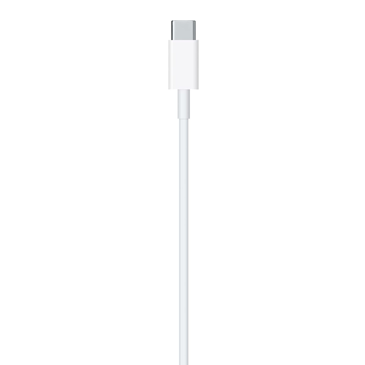 Weißes USB-C-Kabel. Es ist gerade und hat an jedem Ende einen weißen Stecker.
