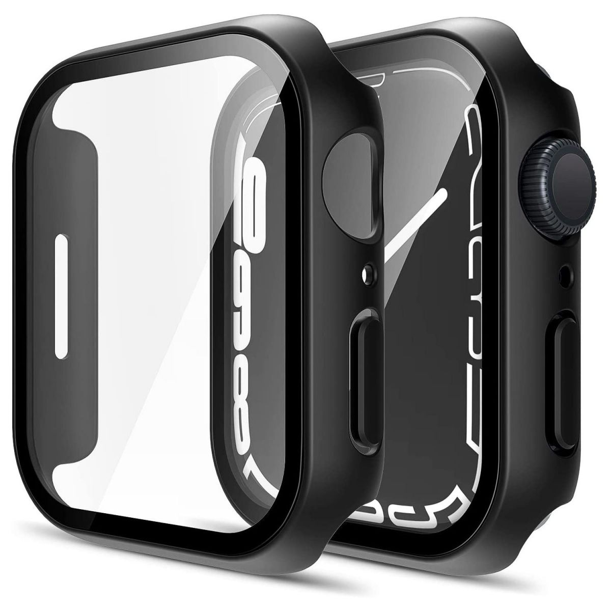 Schwarzes Smartwatch-Gehäuse mit klarem Displayschutz.