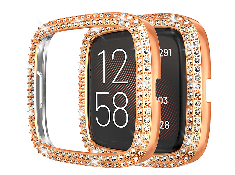 DIIDA Smartwatch-Hülle Fitbit Smartwatch-Hülle,Hard PC,Double Diamond,für Fitbit Versa 2, Smartwatch Schutzfolien, fitbit versa 2, fitbit versa 2, Roségold
