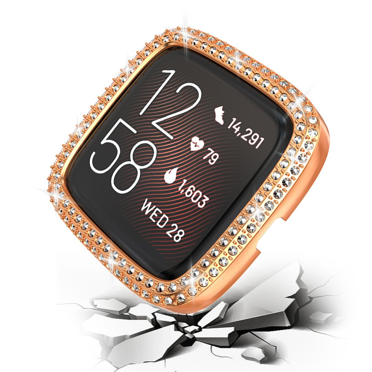 Versa Fitbit PC,Double fitbit Smartwatch-Hülle 2, Schutzfolien, versa fitbit versa 2, DIIDA 2, Diamond,für Smartwatch-Hülle,Hard Roségold Smartwatch Fitbit