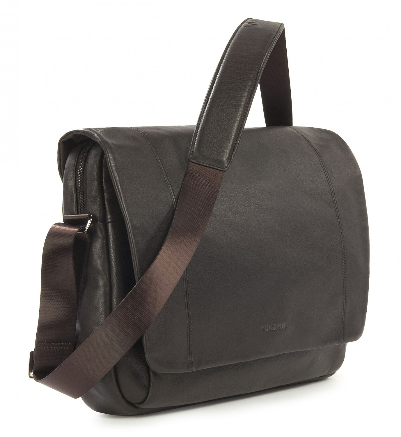 TUCANO One Premium Leder, für Umhängetasche Tasche Dunkelbraun Notebook Universal