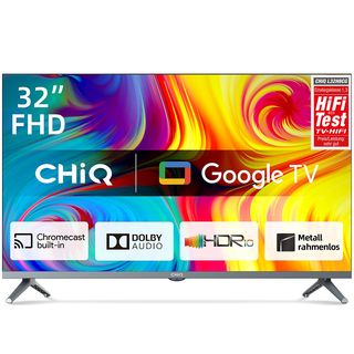 TV LED 32" - CHIQ L32H8CG, Google TV, Metálico, Diseño sin bordes, HDR10/HLG, WiFi Dual Band, Full-HD, Quad-Core, Smart TV, DVB-T2 (H.265), Negro