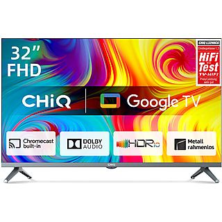 TV LED 32" - CHIQ L32H8CG, Google TV, Metal Sin Marcos, HDR10 y HLG, Full-HD, Quad-Core, Smart TV, DVB-T2 (H.265), Negro