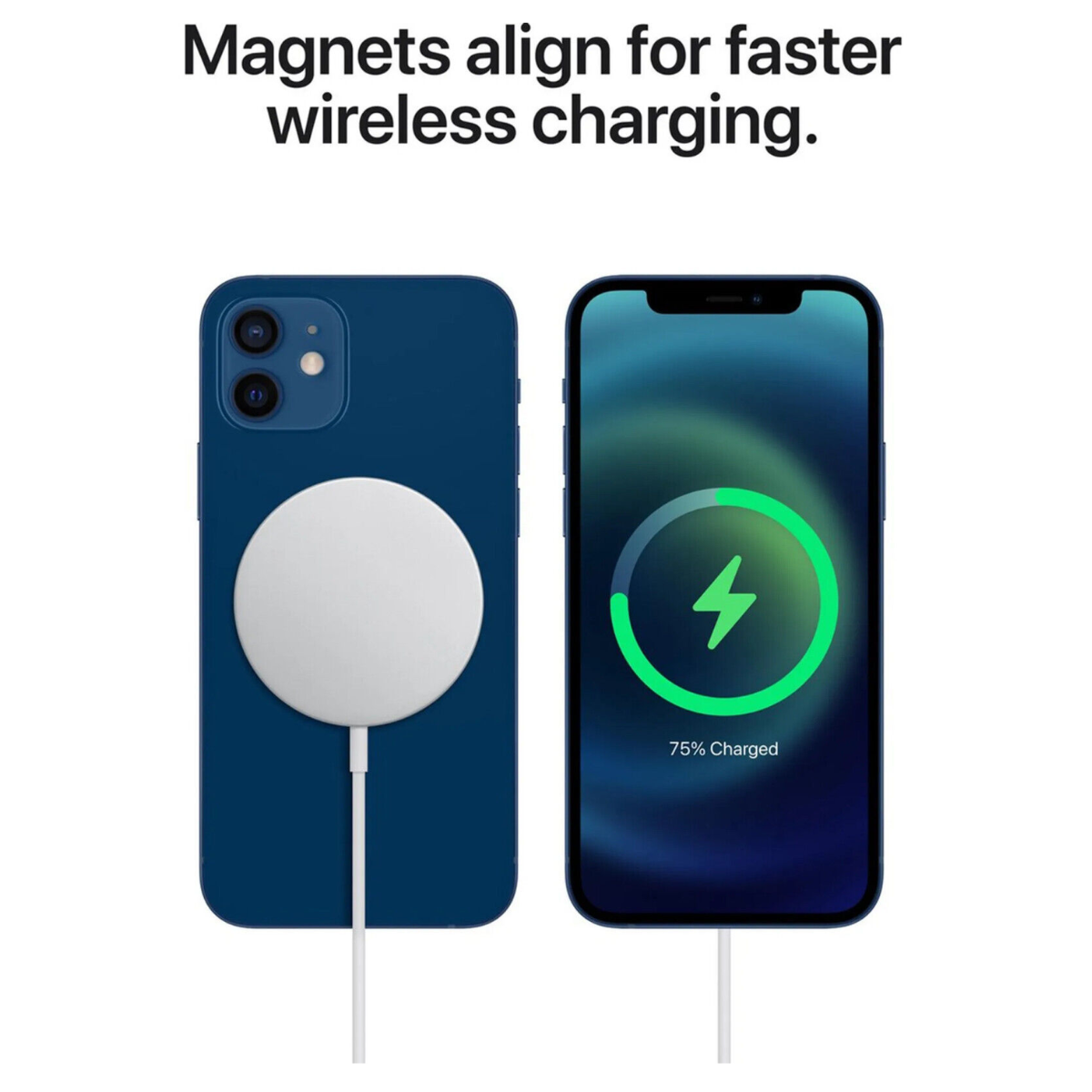 Zwei Smartphones, eines auf einer Ladestation, das andere mit einem Ladesymbol.