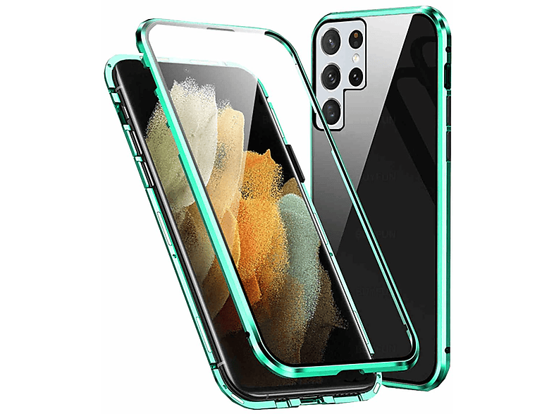 Galaxy Hülle, Glas WIGENTO Ultra, Grün Beidseitiger S22 Samsung, Full / Metall / 360 Grad Magnet Cover,
