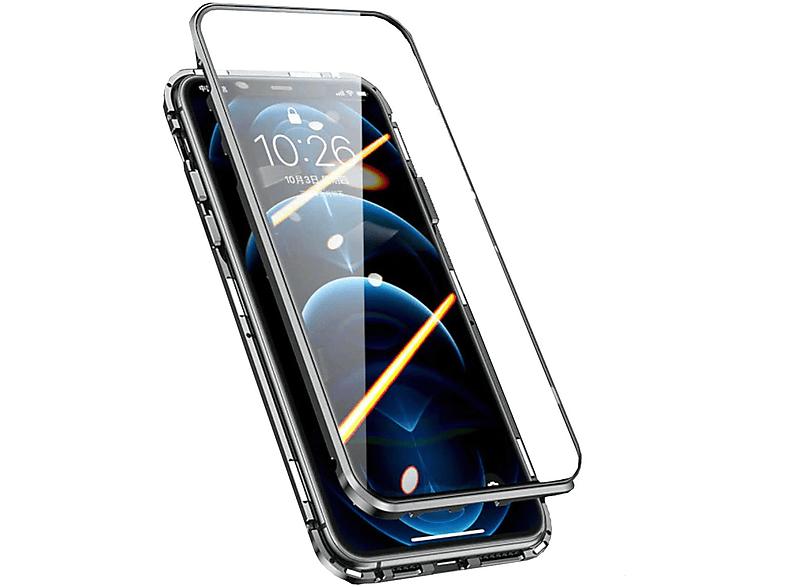 WIGENTO Beidseitiger / 13 / Magnet Apple, 360 Glas Grad Cover, Pro, Metall Full Hülle, Schwarz iPhone