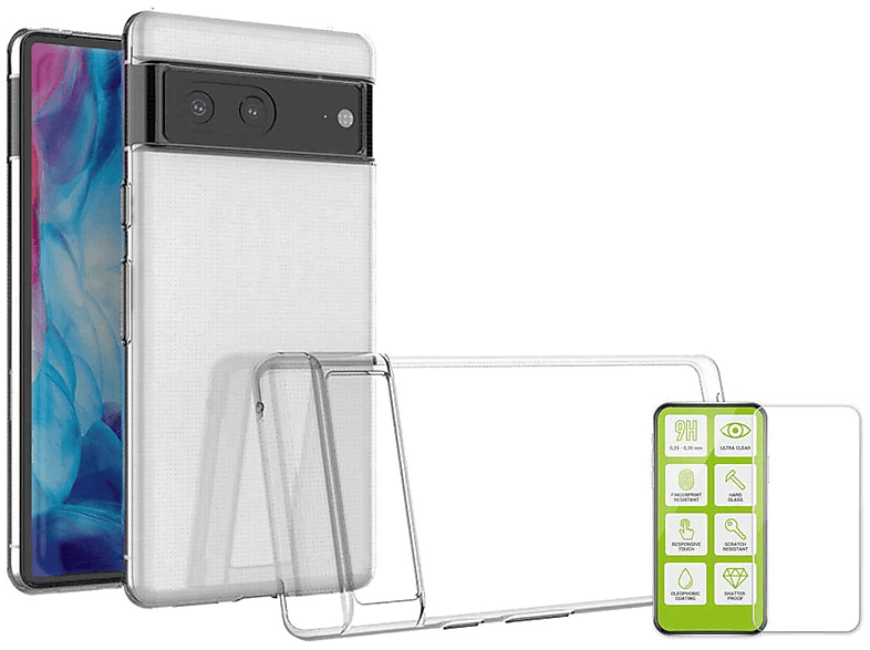 Pixel Silikon H9 Produktset Hartglas 7, WIGENTO Hülle Google, Backcover, dünn Panzer + Transparent Folie,