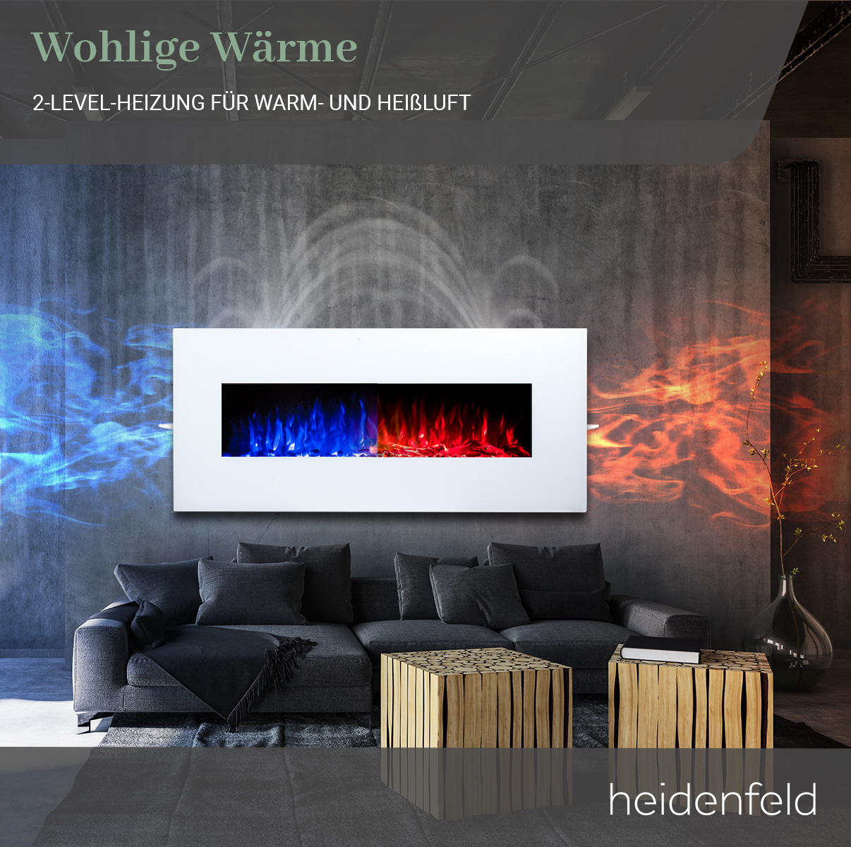 Watt) HEIDENFELD 55.0 128.0 cm x HF-WK300 (1500 Wandkamin Elektrokamin