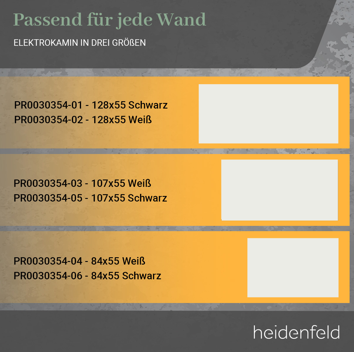 HEIDENFELD Wandkamin HF-WK300 128.0 Watt) cm x Elektrokamin (1500 55.0