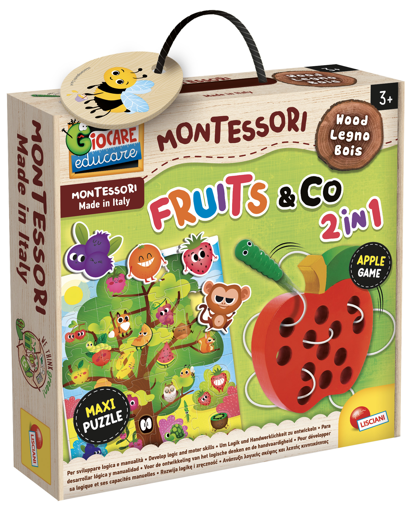 LERNEN & CO Schnurspiel Wurm Montessori mehrfarbig Baby mit Puzzle, Lernspiele, Lisciani von