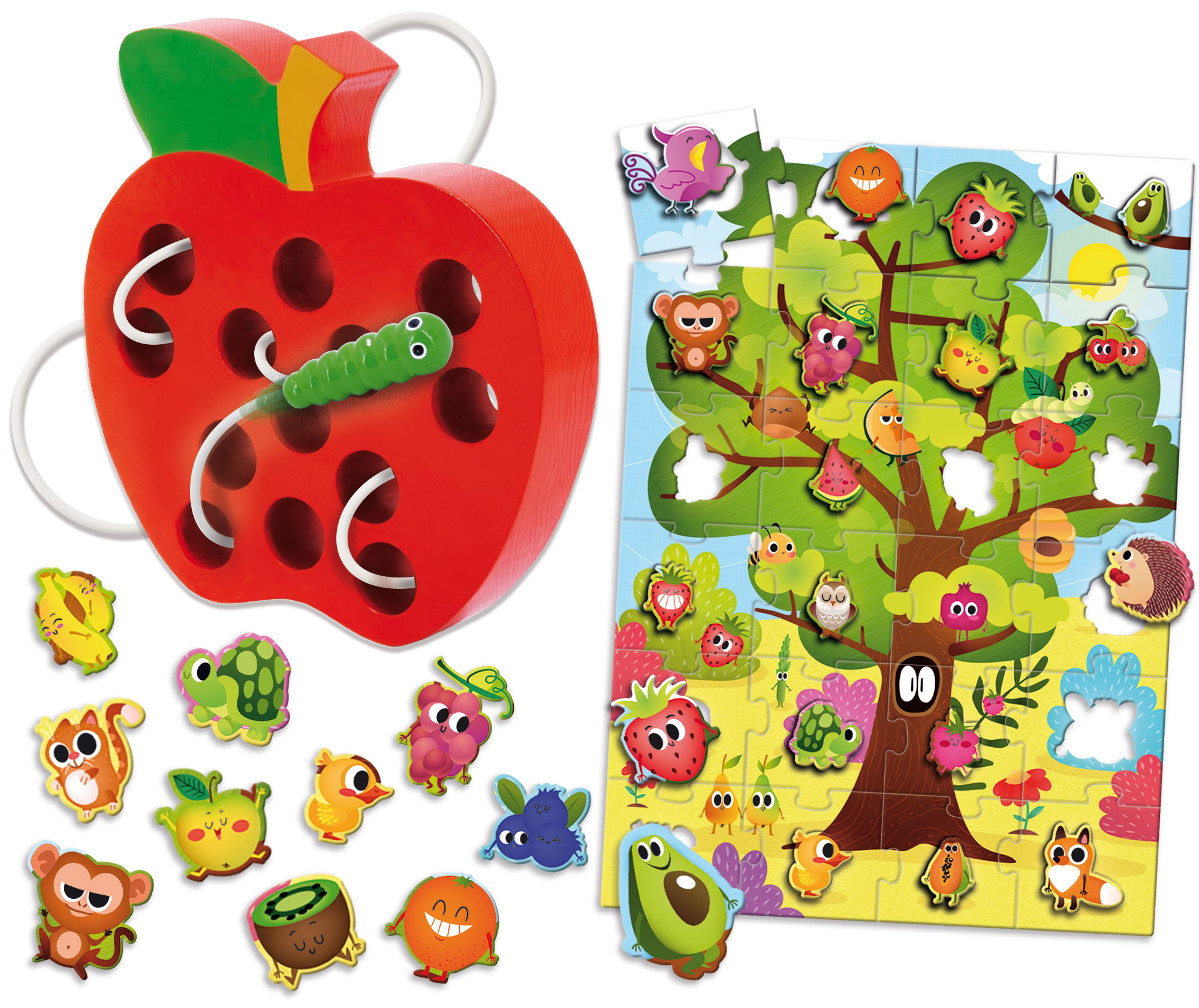 LERNEN & CO Schnurspiel Wurm Montessori mehrfarbig Baby mit Puzzle, Lernspiele, Lisciani von