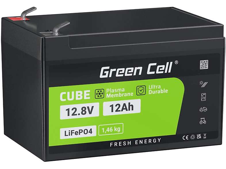 GREEN CELL Akku, 12 LiFePO4 mAh LiFePO4 153,6Wh