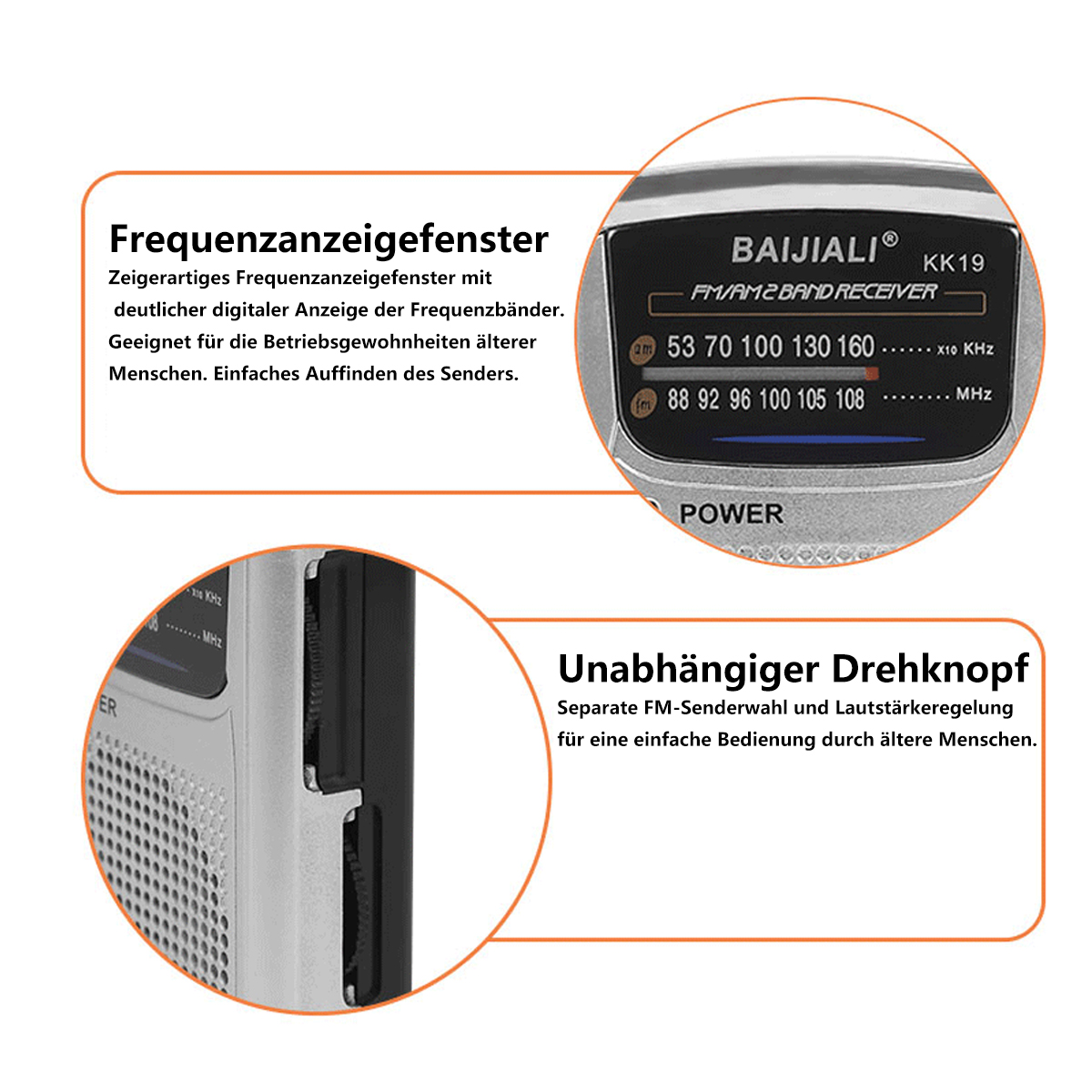Primer plano de una radio con pantalla de frecuencia y perillas de control.