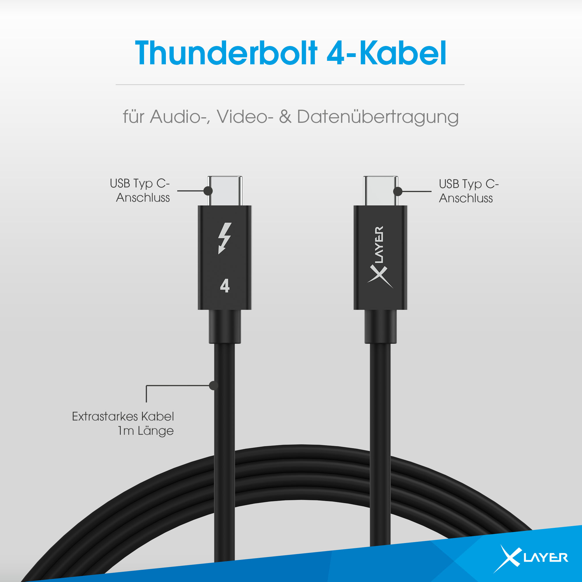 Kabel 4 m, Ladekabel, Schwarz XLAYER Thunderbolt Black Typ-C XLayer 1 m, 1
