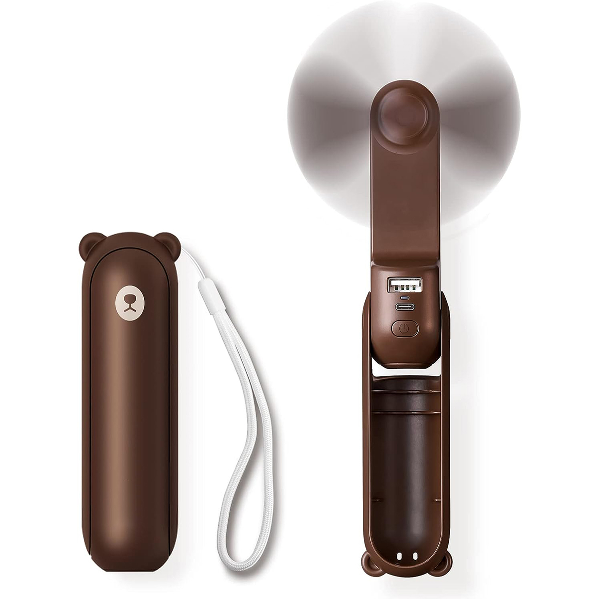 Brauner Bären-Ventilator, mit einem bärenförmigen Ladeanschluss.