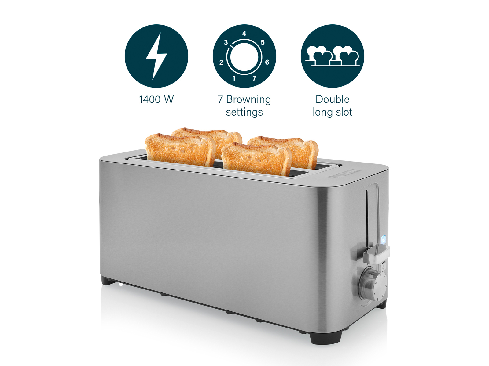 Silber PRINCESS Toaster 142402 (1400 Schlitze: Watt, 2)