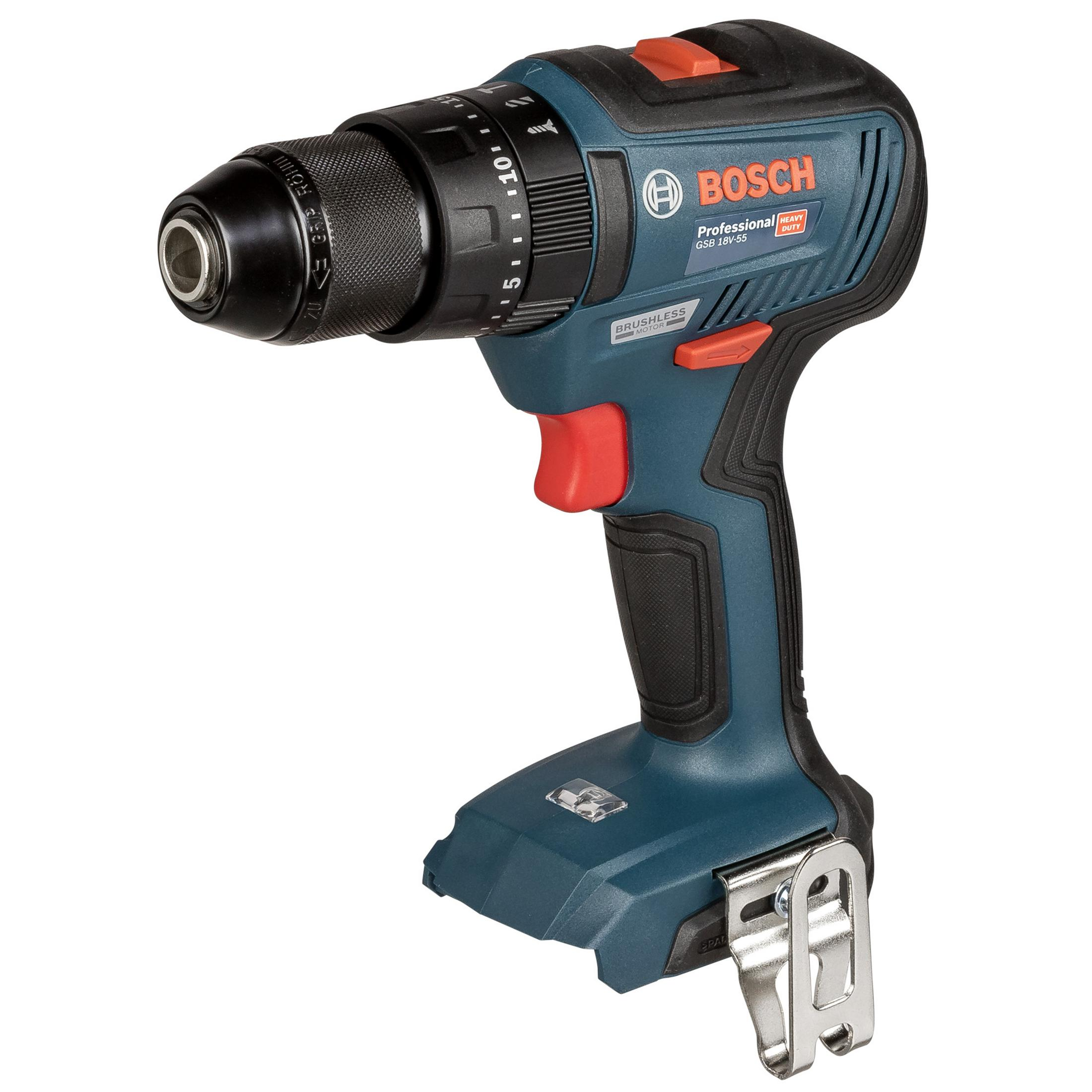 Bosch Akku-Bohrmaschine, blau und schwarz, mit rotem Auslöser.