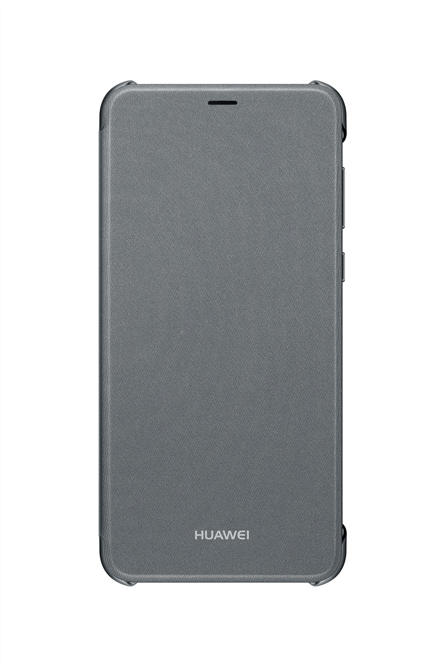 Eine graue Handyhülle mit dem Huawei-Logo. Die Hülle ist geschlossen.