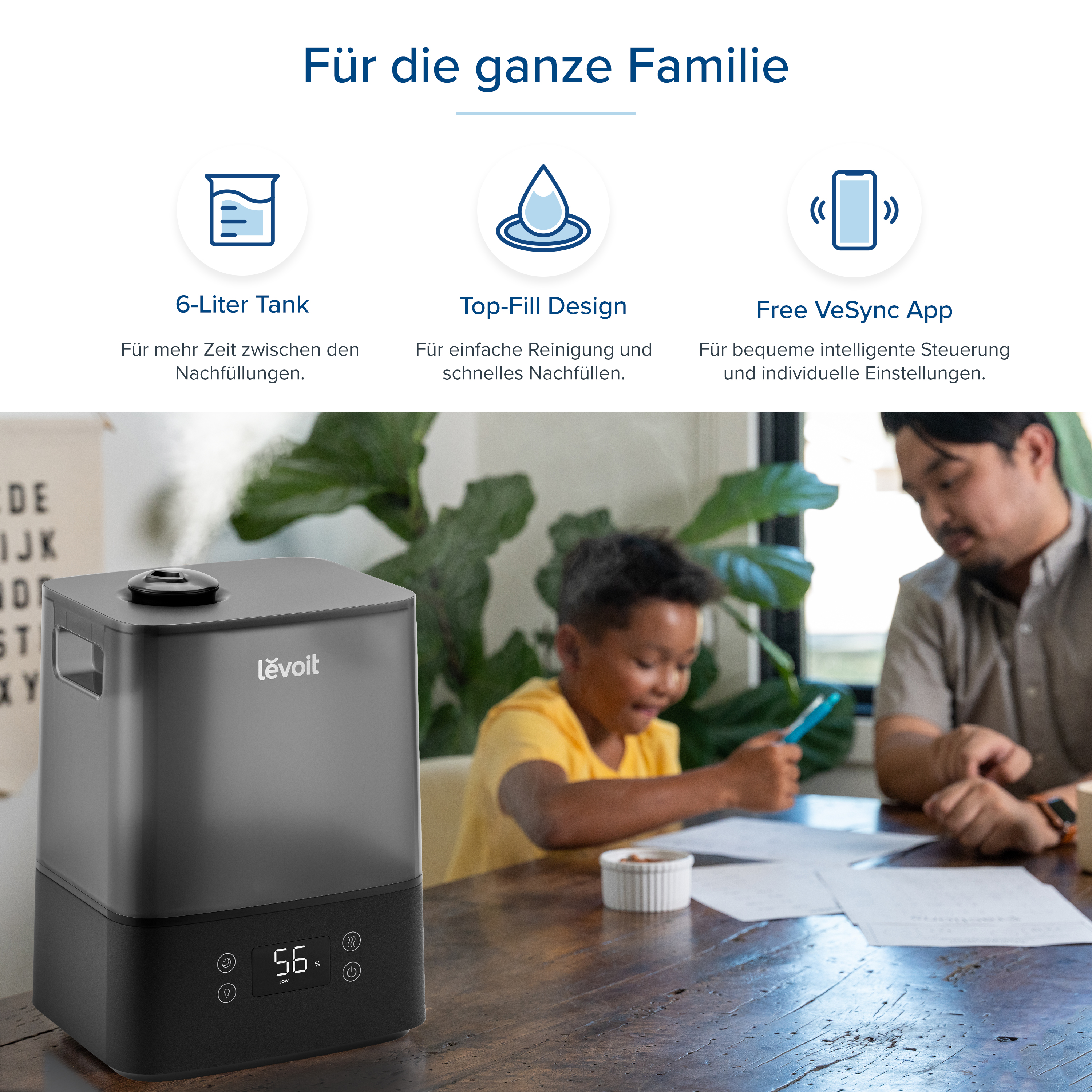 LEVOIT 300S m²) Classic Luftbefeuchter Ultrasonic (Raumgröße: Pro Smart schwarz Levoit Humidifier 47