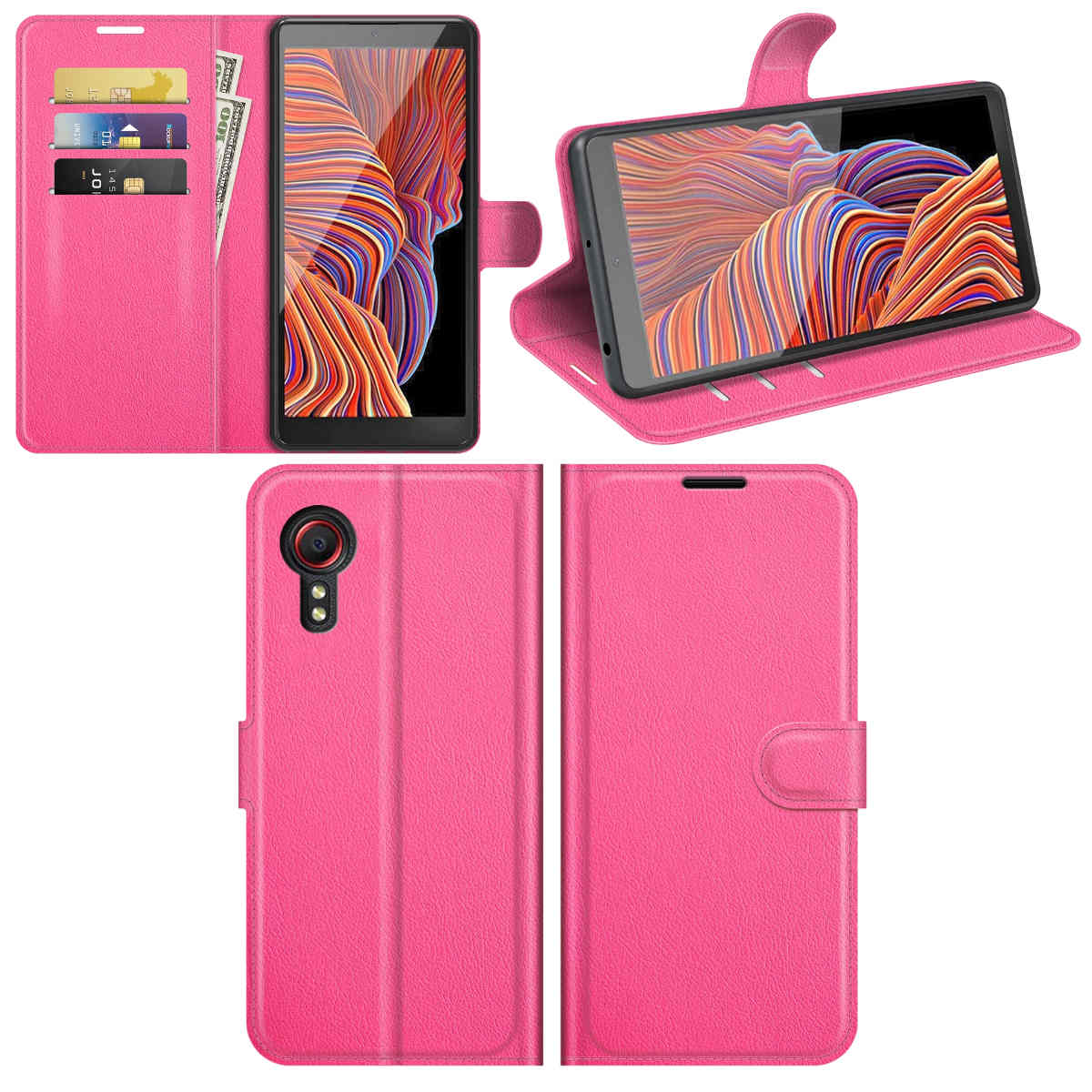 Geld Samsung, Galaxy WIGENTO Fach, Xcover Pink & Book 5, Bookcover, / Kreditkarten Wallet Tasche