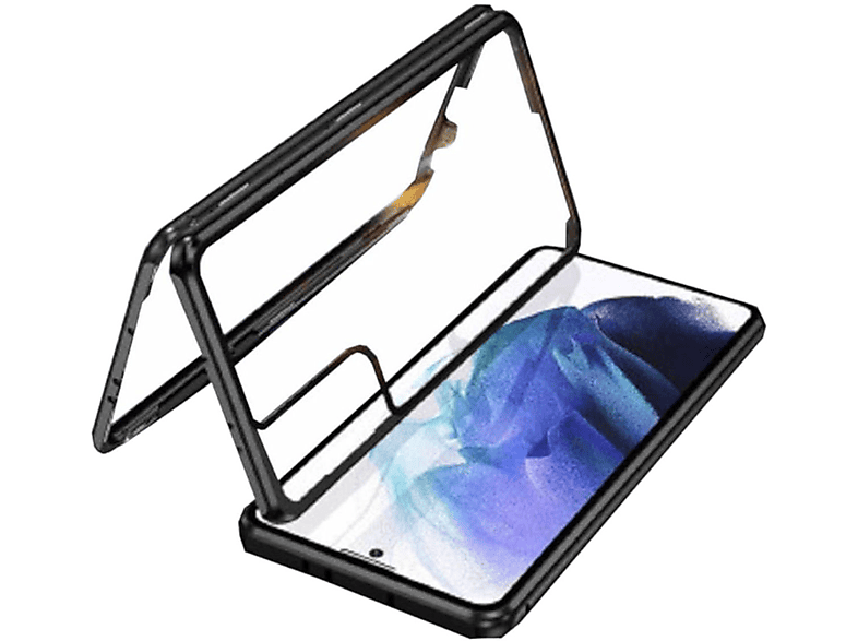 WIGENTO Beidseitiger 360 Grad Magnet Metall Glas Hülle, Full Cover, Samsung, Galaxy S23, Schwarz / Transparent | Fullcover