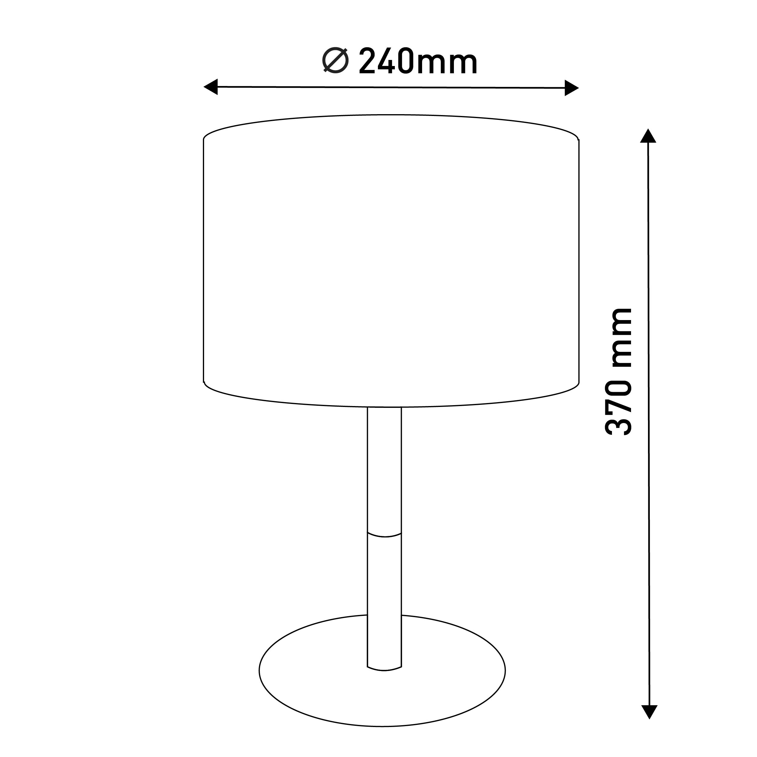 Eine Tischlampe mit zylindrischem Lampenschirm und rundem Fuß. Weißer Hintergrund.