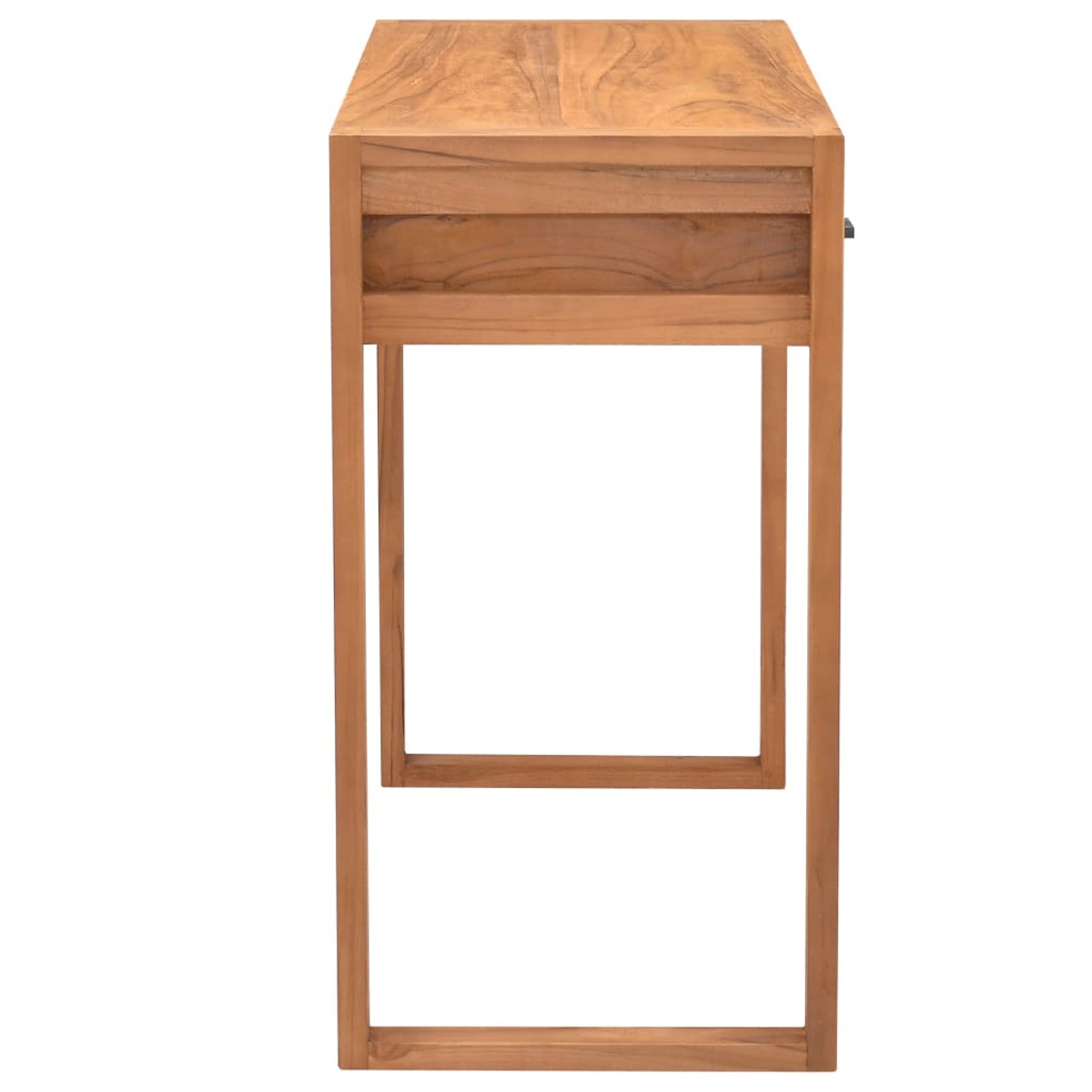 Konsolentisch aus Holz, Seitenansicht. Zeigt eine Schublade und die Beinkonstruktion.