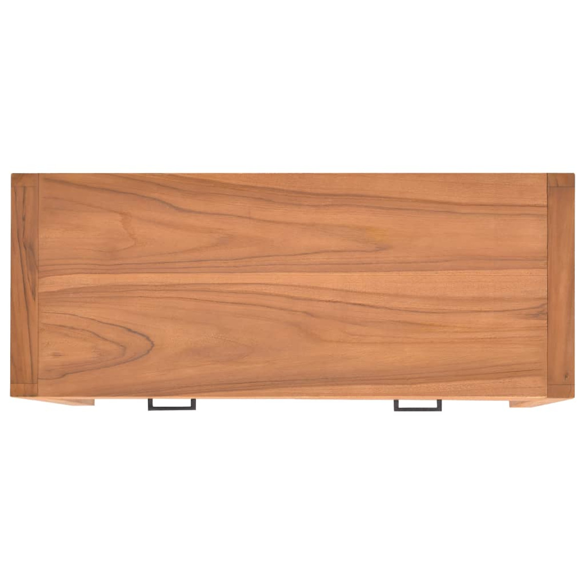 Draufsicht auf einen Holzschrank mit zwei schwarzen Griffen.