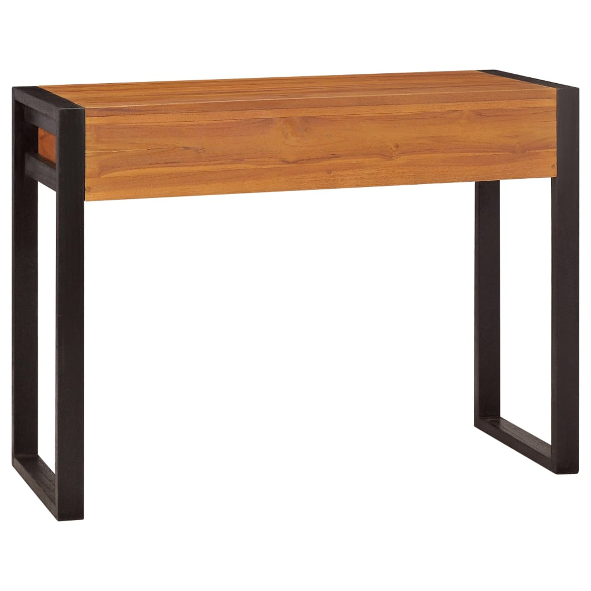 Konsole aus Holz mit schwarzen Metallbeinen. Rechteckige Form mit einer Schublade.