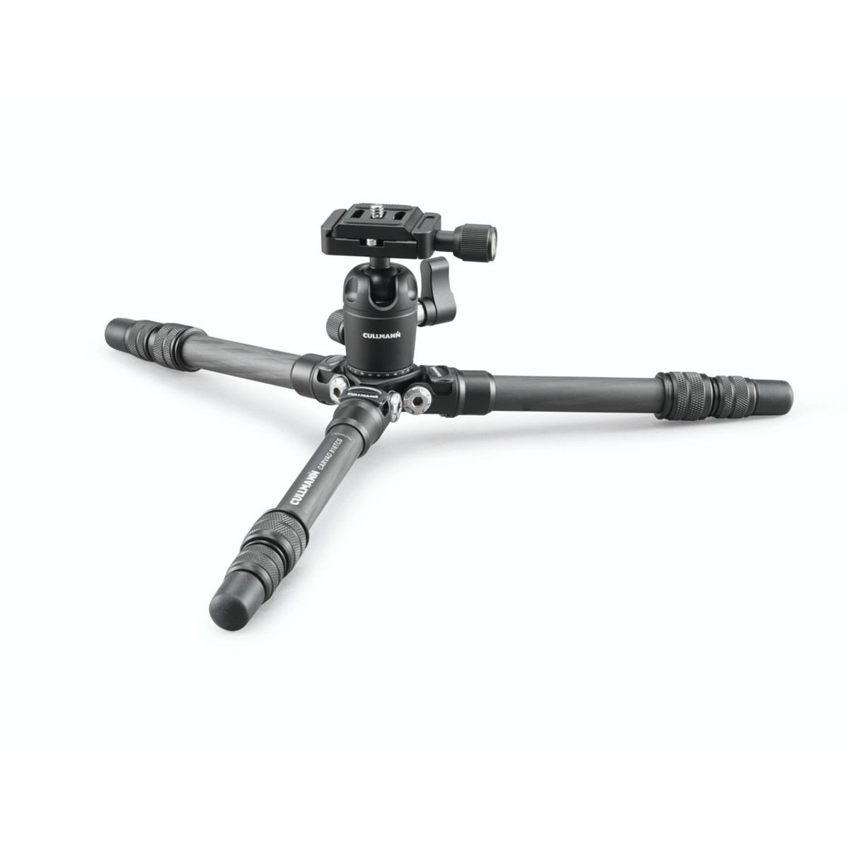 Czarny i srebrny statyw z rozłożonymi nogami na białym tle.