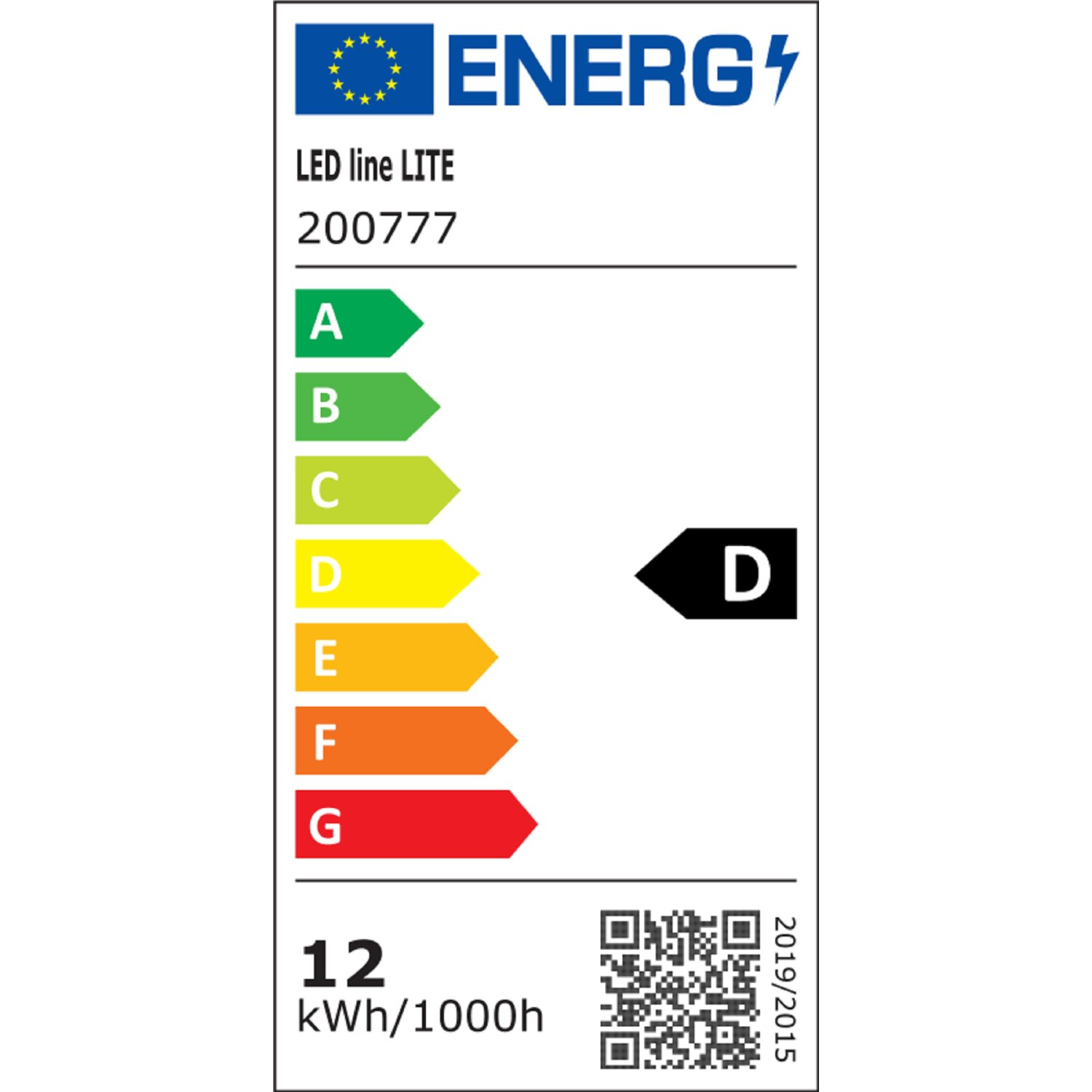 Energieeffizienzlabel. Es zeigt die Energieklassenskala, die Bewertung ist D. Es gibt einen QR-Code.
