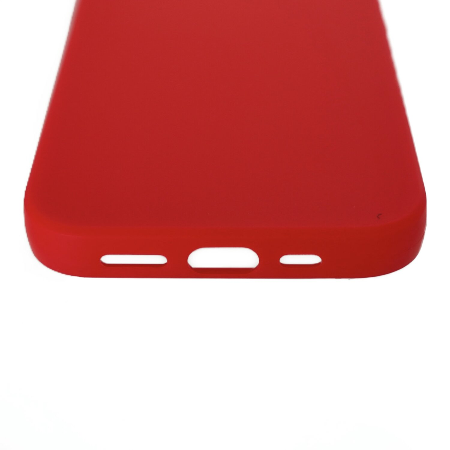 Custodia rossa per telefono con fori per la porta di ricarica.