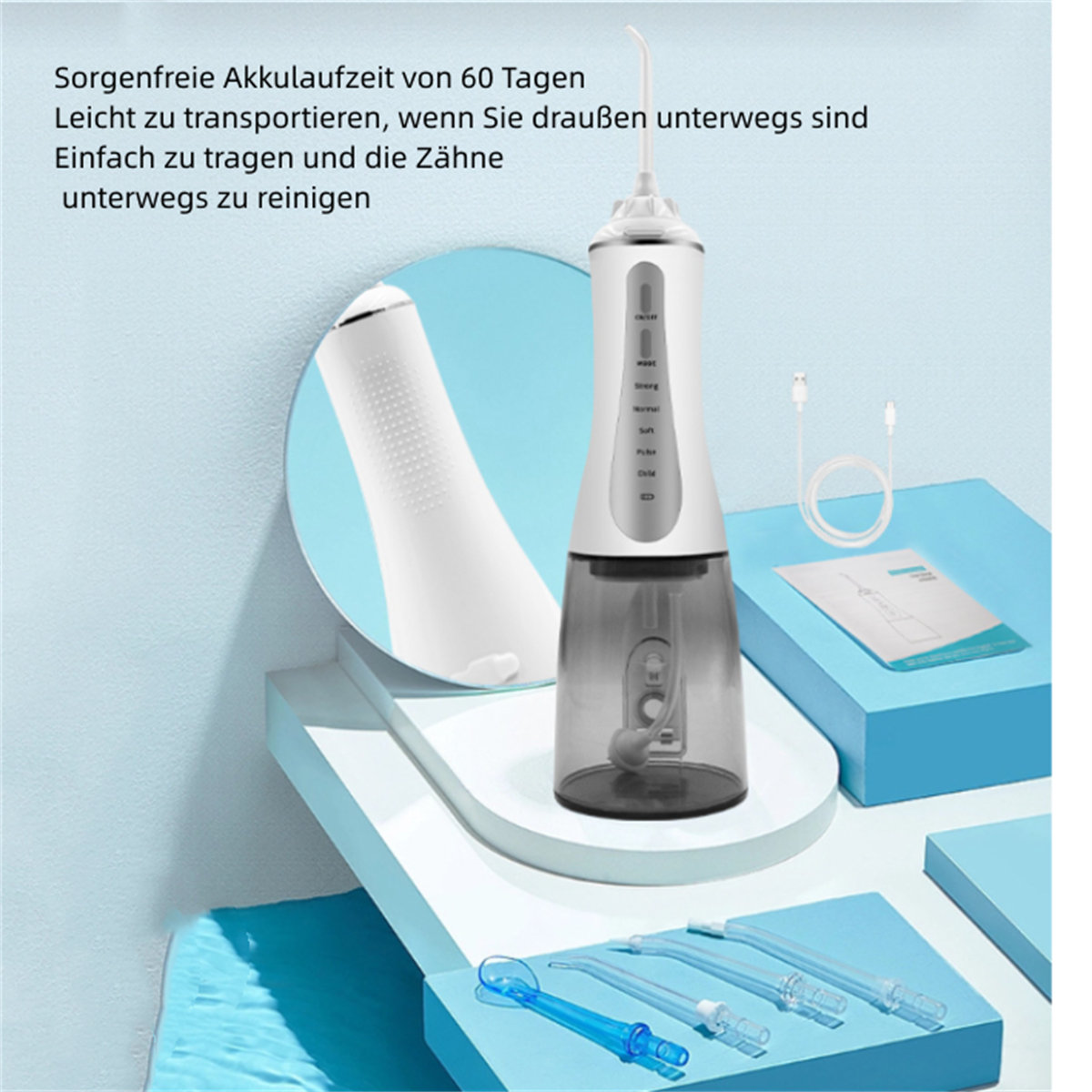 Tragbare Spülung Zahnseide Elektrische Mundreinigung Zahnreiniger SYNTEK Weiß weiß Stein