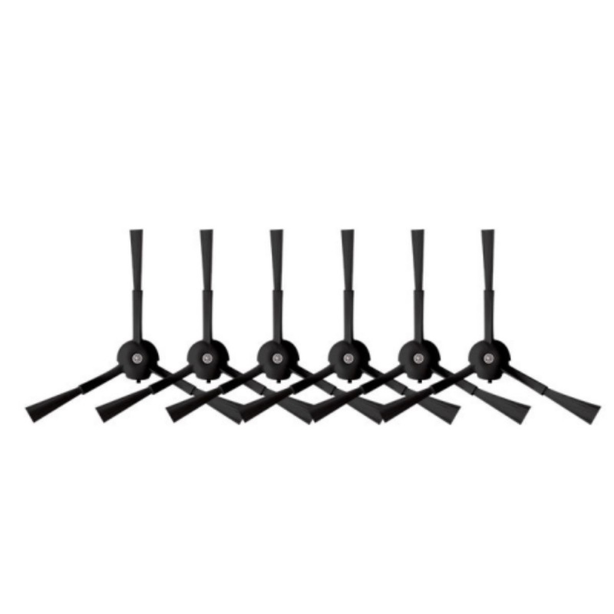 Linia czarnych szczotek do robota sprzątającego. Białe tło.