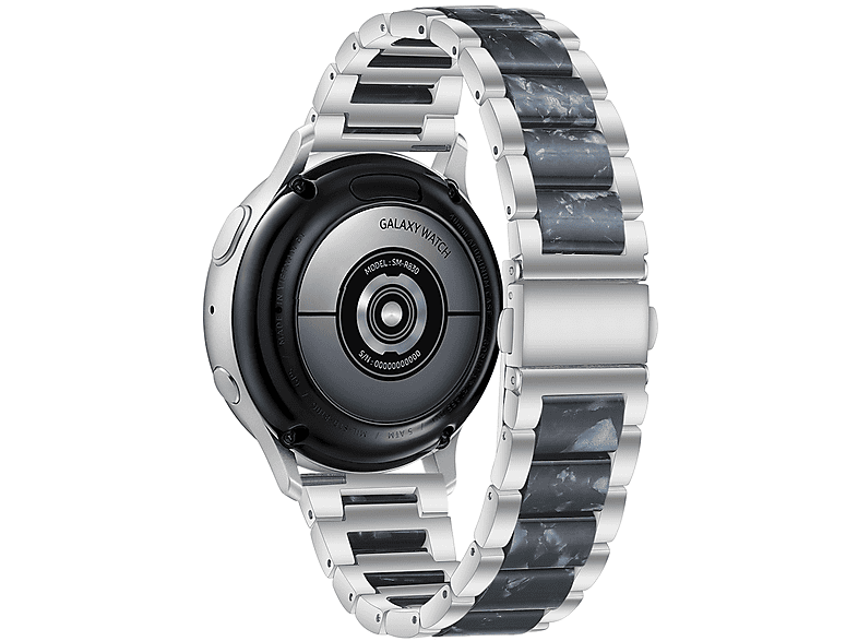 WIGENTO Design Metall Glieder Band, Ersatzarmband, Samsung, Galaxy Watch 6 / 5 / 4 40 44 mm / Watch 5 Pro 45mm / Watch 6 / 4 Classic 43 47 mm / 42 46 mm, Silber / Blau