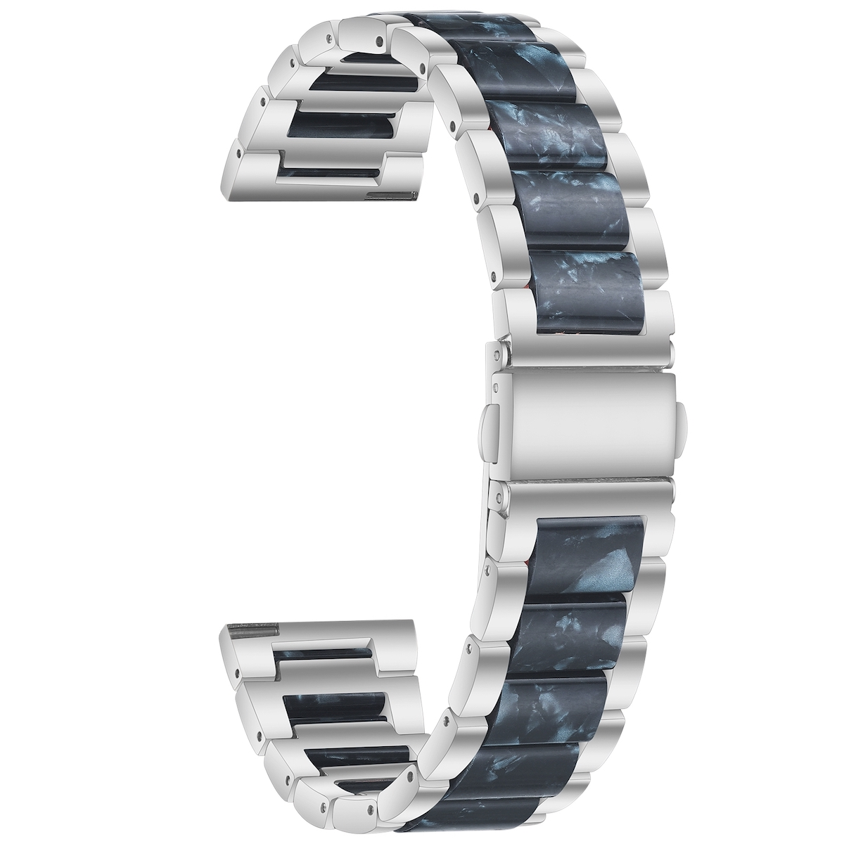 Silbernes Armband mit dunkelblauen marmorartigen Gliedern.