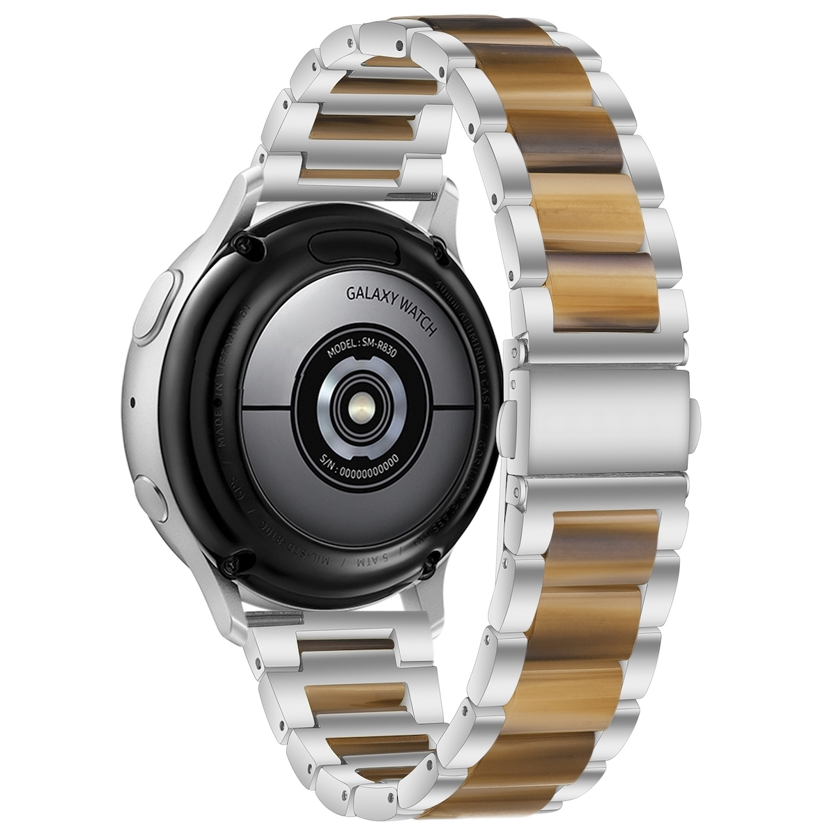 WIGENTO Design 5 46 40 Metall Galaxy / 42 Watch / Glieder 5 / 47 44 Classic / / Samsung, 43 Band, mm 4 6 4 / Ersatzarmband, Braun Pro Silber 6 45mm / Watch mm Watch mm