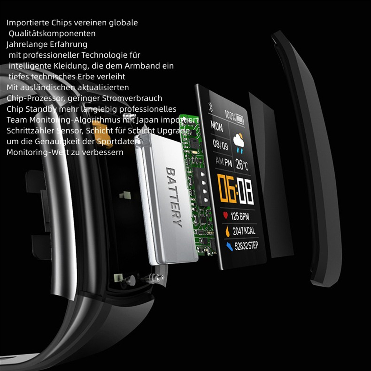 SYNTEK Smartwatch Schwarz Silikon, Titan Smart Schwarz Smart Übung Herzfrequenz Überwachung Gesundheit Bracelet Bracelet