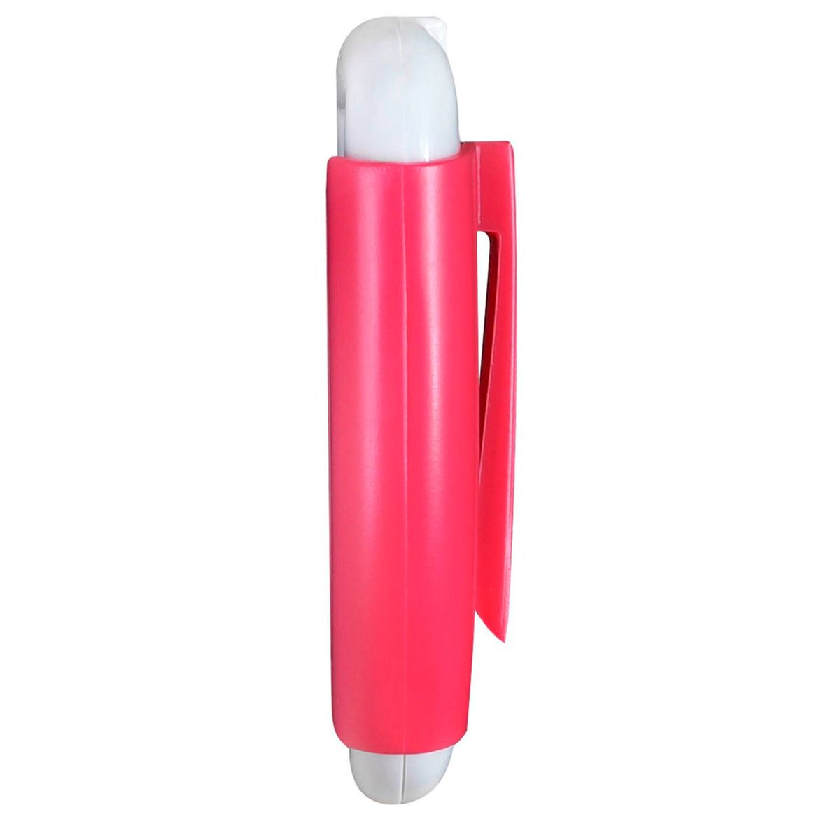 Ein rosa Stift mit weißem Ober- und Unterteil und einem rosa Clip.