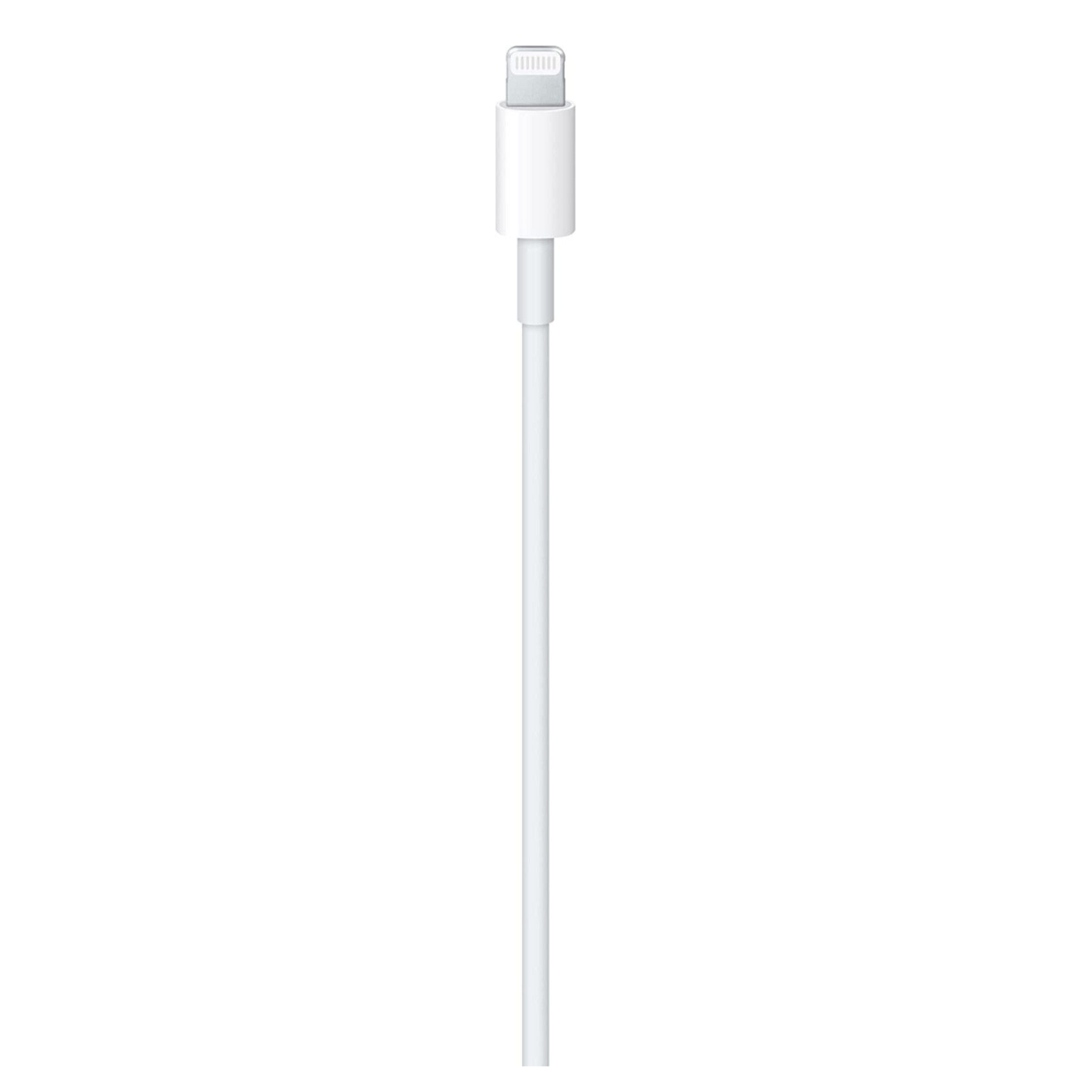 Weißes Ladekabel mit Lightning-Anschluss auf weißem Hintergrund.