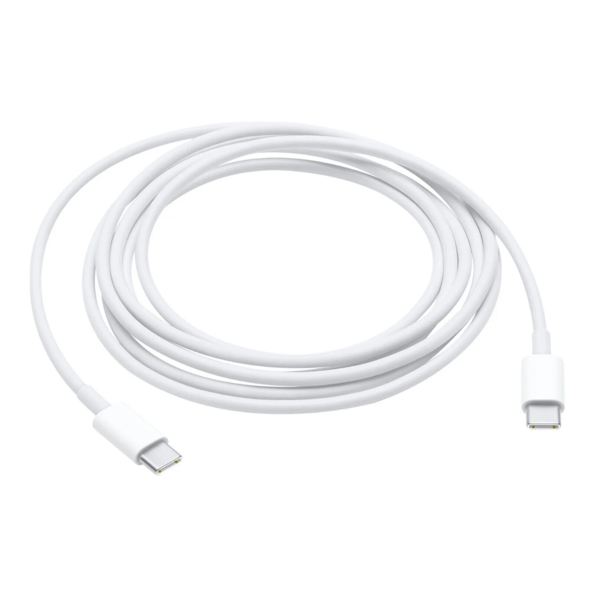Weißes USB-C-Kabel. Zwei Anschlüsse an jedem Ende.