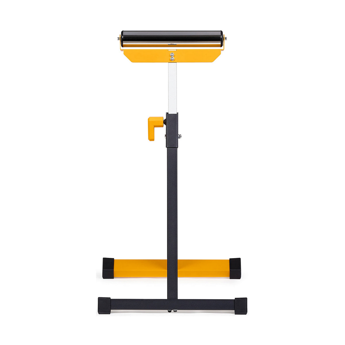 Soporte de rodillo amarillo y negro. Soporta material para cortar.