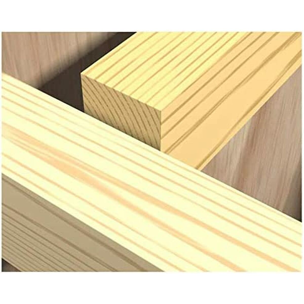 Primer plano de dos vigas de madera con vetas visibles, mostrando la textura de la madera.